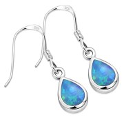 Synthetic Azure Opal Drop Sterling Silver Earrings, e404